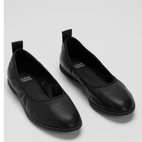 EILEEN FISHER NOTION BALLET FLATS BLACK LEATHER SIZE 6 NEW - Picture 1 of 8